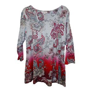 Clover + Pine 3/4 Sleeve Paisley Design Tunic Size L